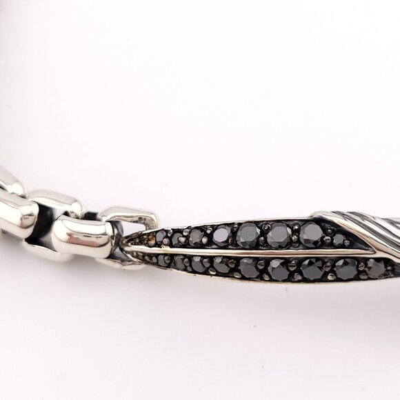 David Yurman Sterling Silver Black Diamonds Wave Dagger 8 In Box Chain Bracelet - Picture 6 of 12
